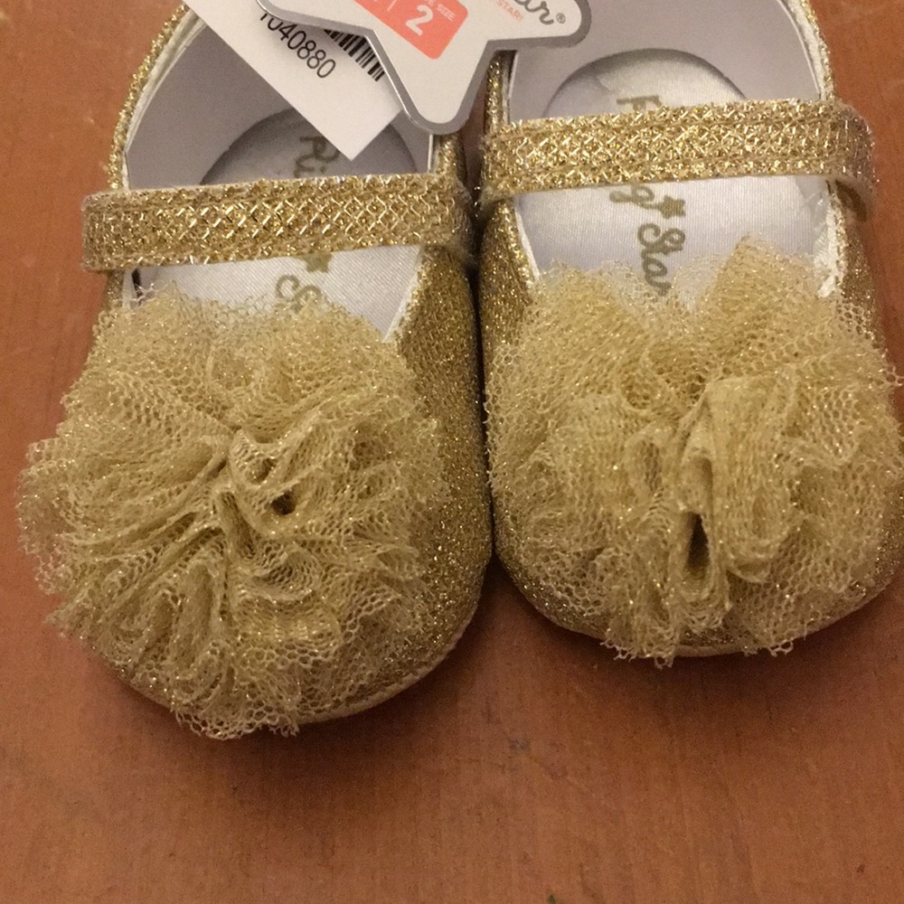 Baby Girl Dress Glitter Gold Shoes Slippers - Picture 7 of 8